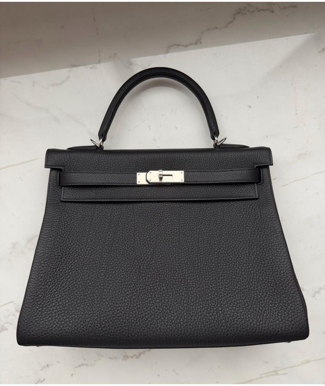 HERMES Черная кожаная сумка с короткими ручками, фото 7
