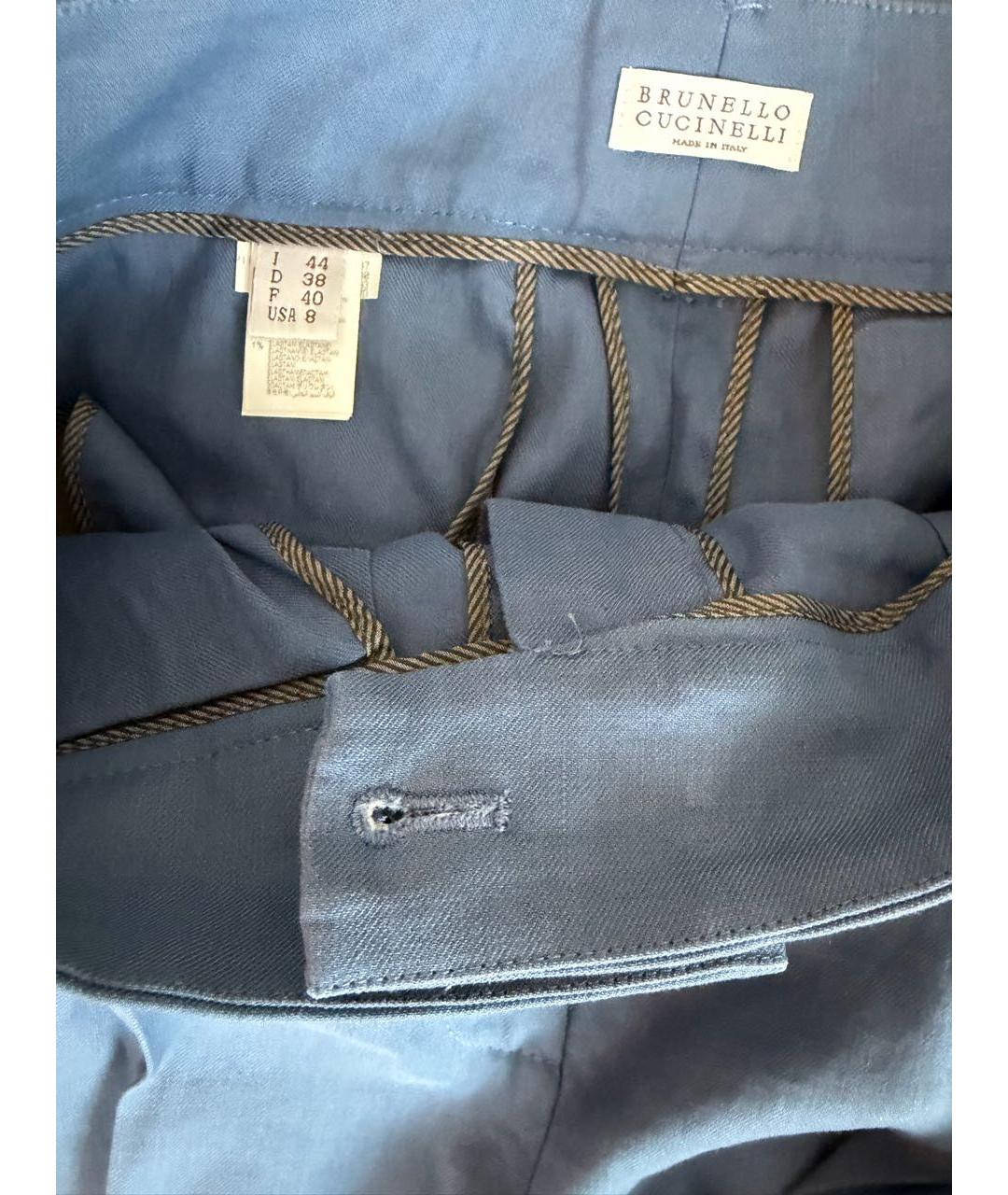 BRUNELLO CUCINELLI Синие хлопковые прямые брюки, фото 5