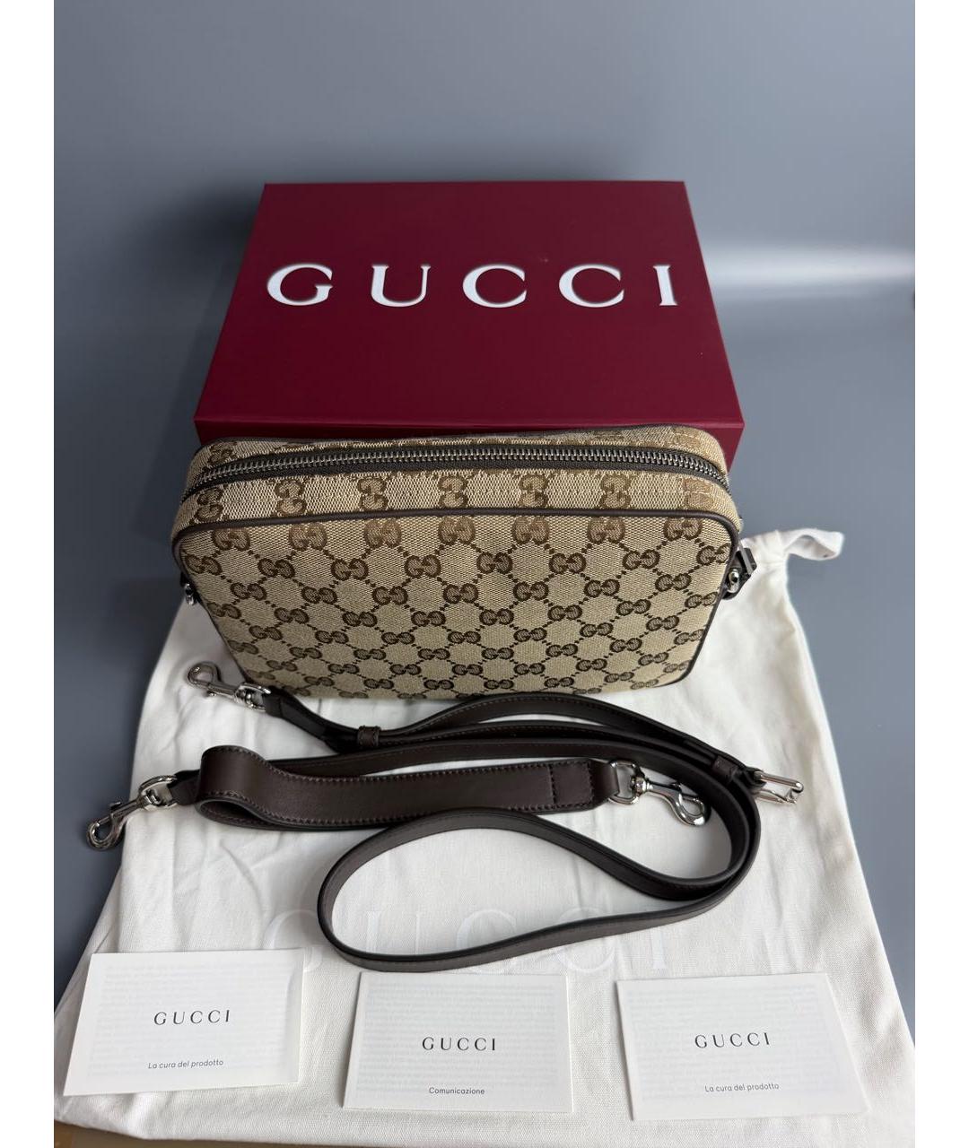 GUCCI Коричневая сумка на плечо из канвы, фото 8