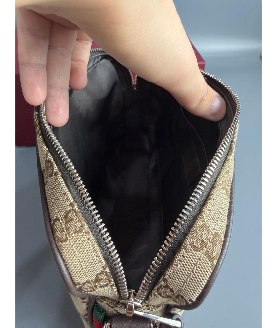 GUCCI Коричневая сумка на плечо из канвы, фото 4