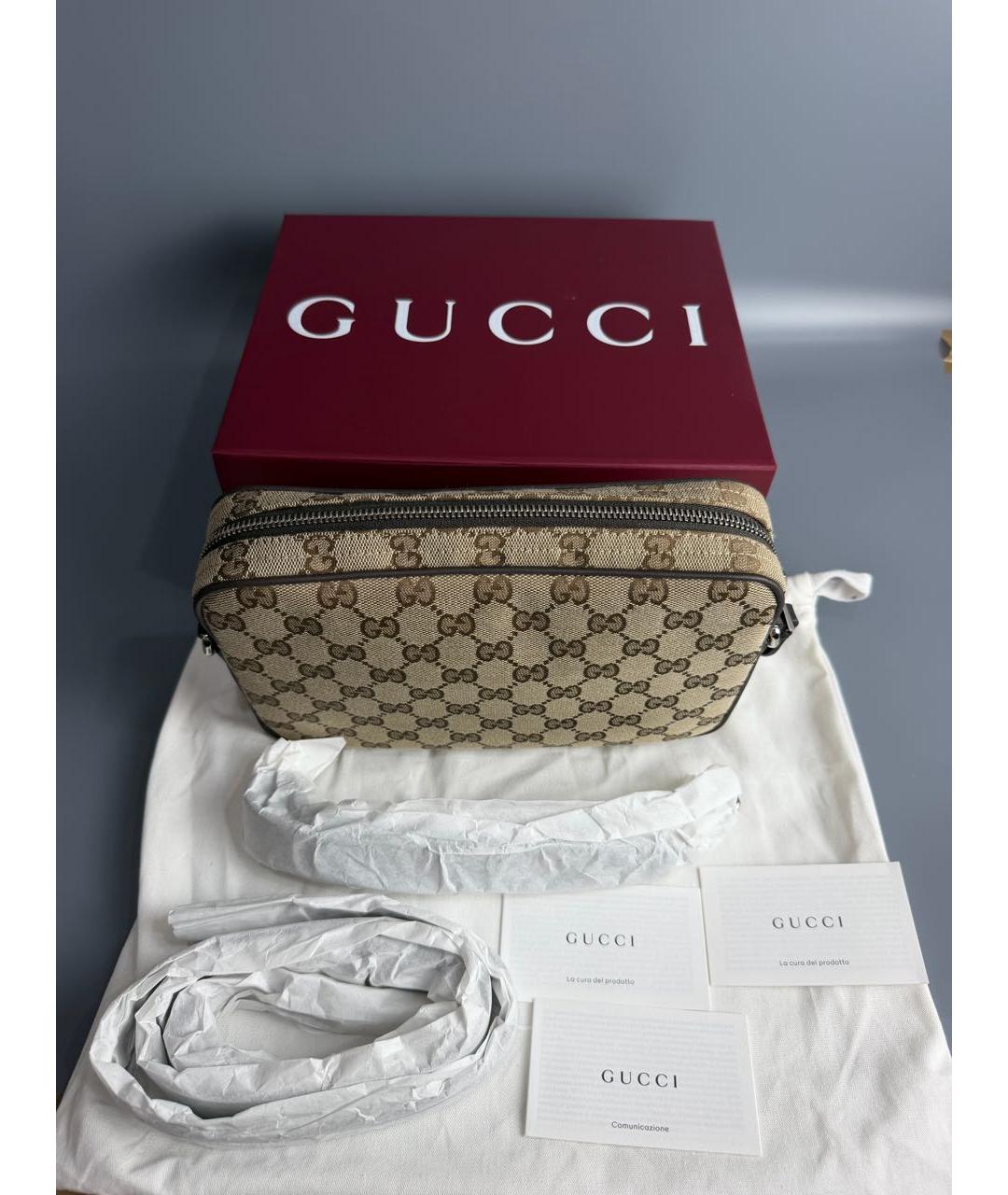 GUCCI Коричневая сумка на плечо из канвы, фото 7