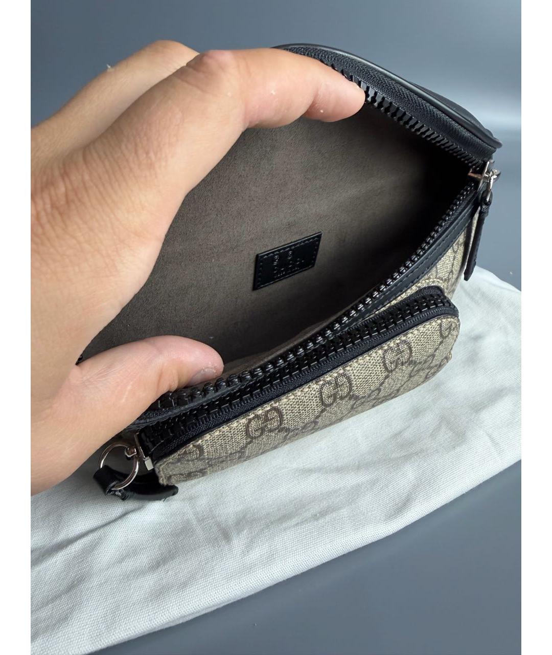 GUCCI Коричневая поясная сумка из канвы, фото 8