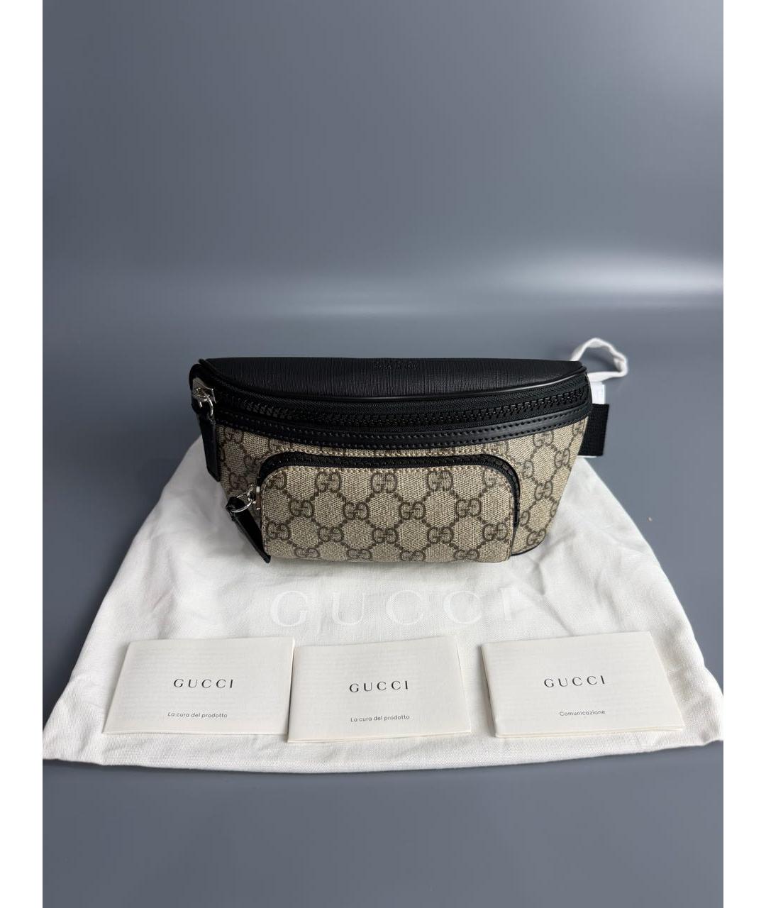 GUCCI Коричневая поясная сумка из канвы, фото 7