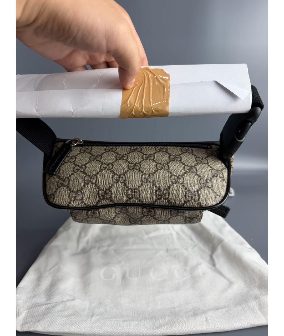 GUCCI Коричневая поясная сумка из канвы, фото 6