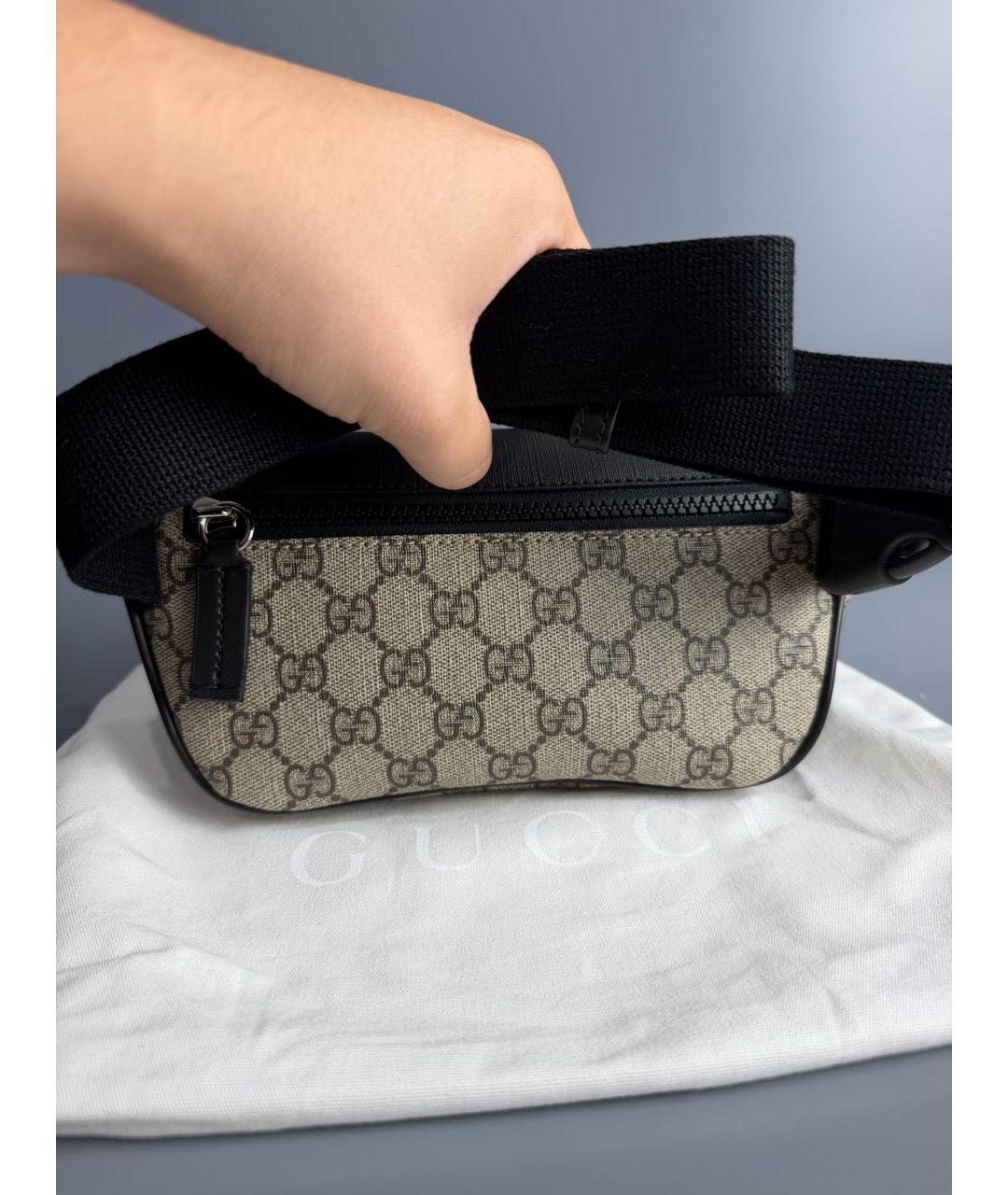 GUCCI Коричневая поясная сумка из канвы, фото 4