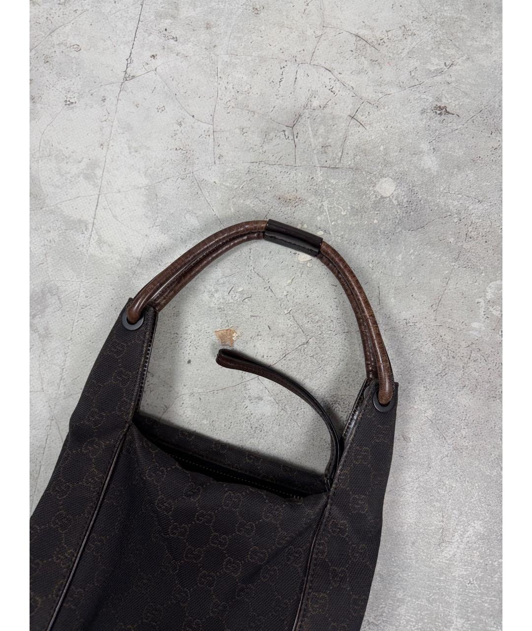 GUCCI Коричневая сумка с короткими ручками из канвы, фото 5