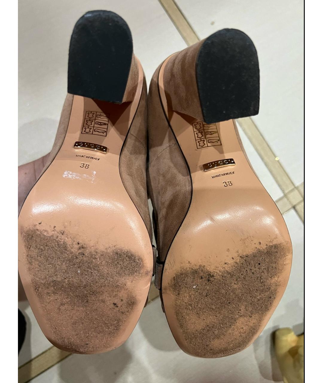 GUCCI Бежевые замшевые туфли, фото 5