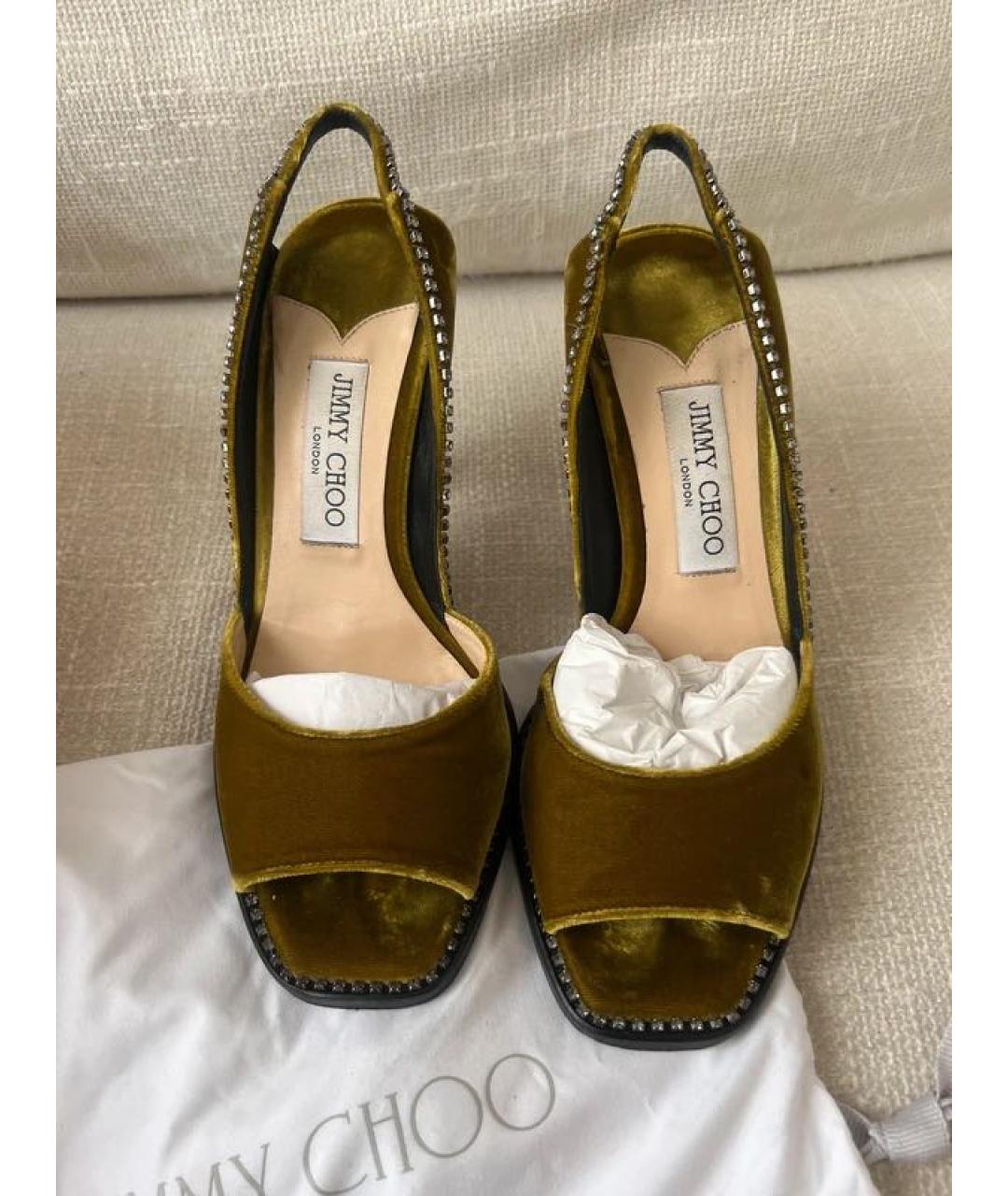 JIMMY CHOO Хаки бархатные туфли, фото 3