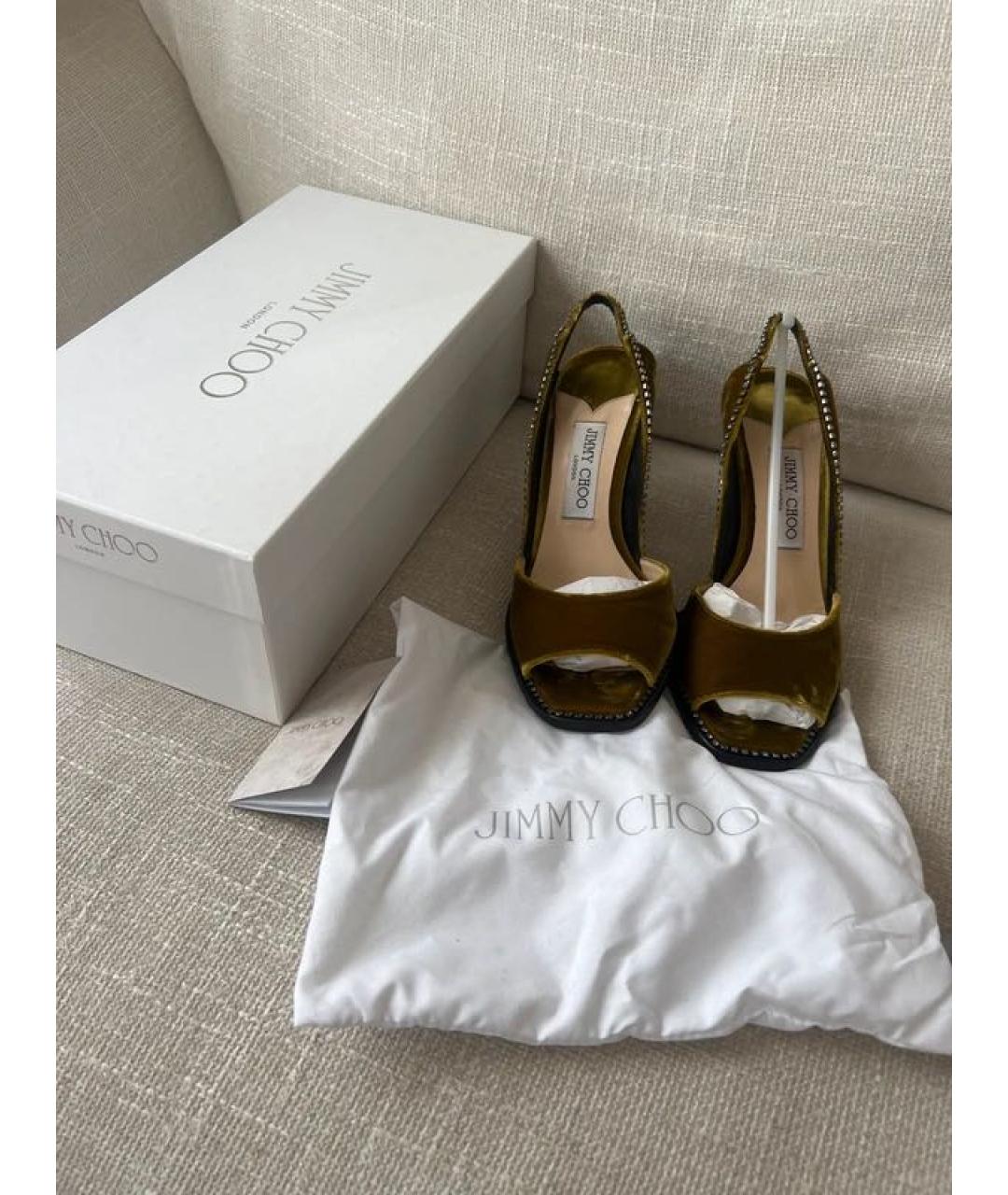 JIMMY CHOO Хаки бархатные туфли, фото 4