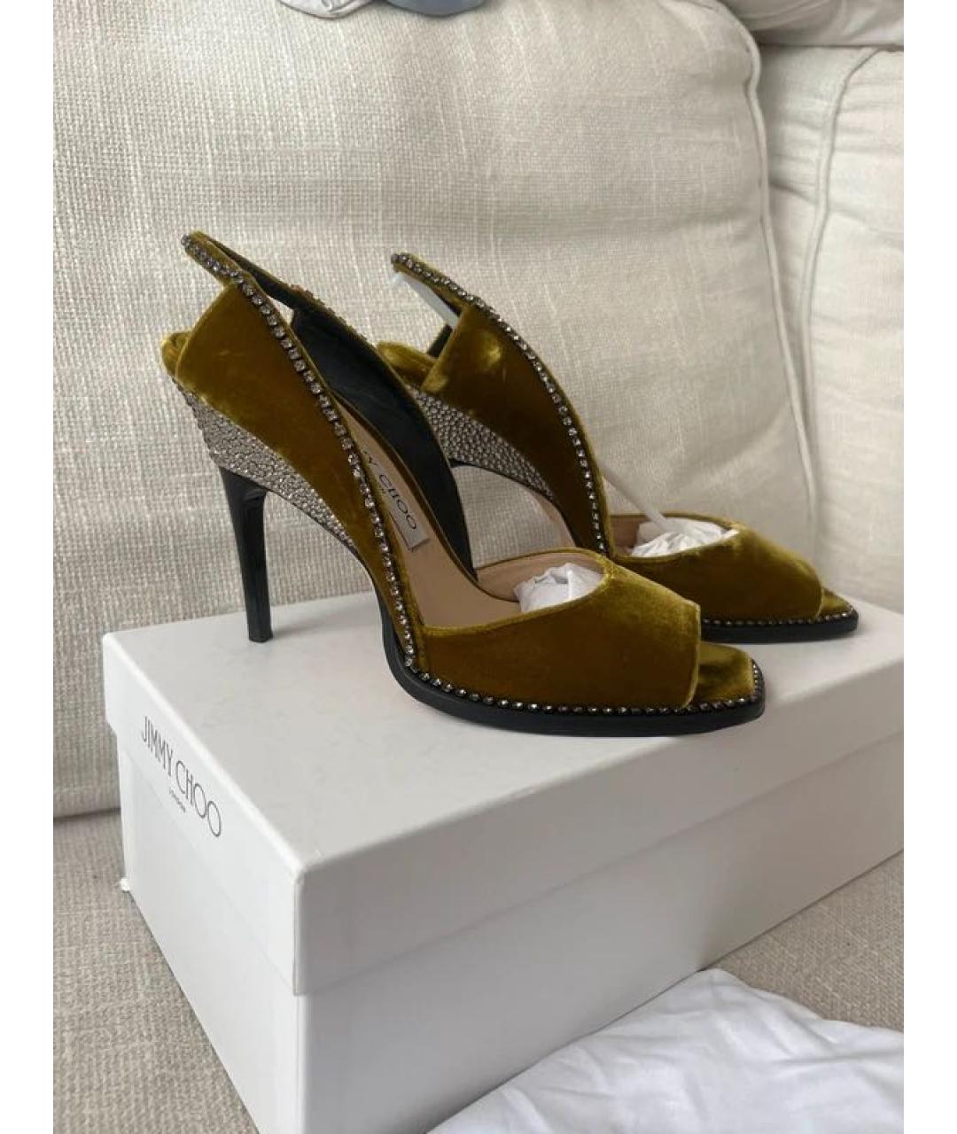 JIMMY CHOO Хаки бархатные туфли, фото 2