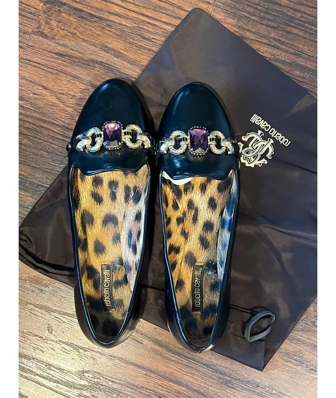 ROBERTO CAVALLI Черные кожаные балетки, фото 3