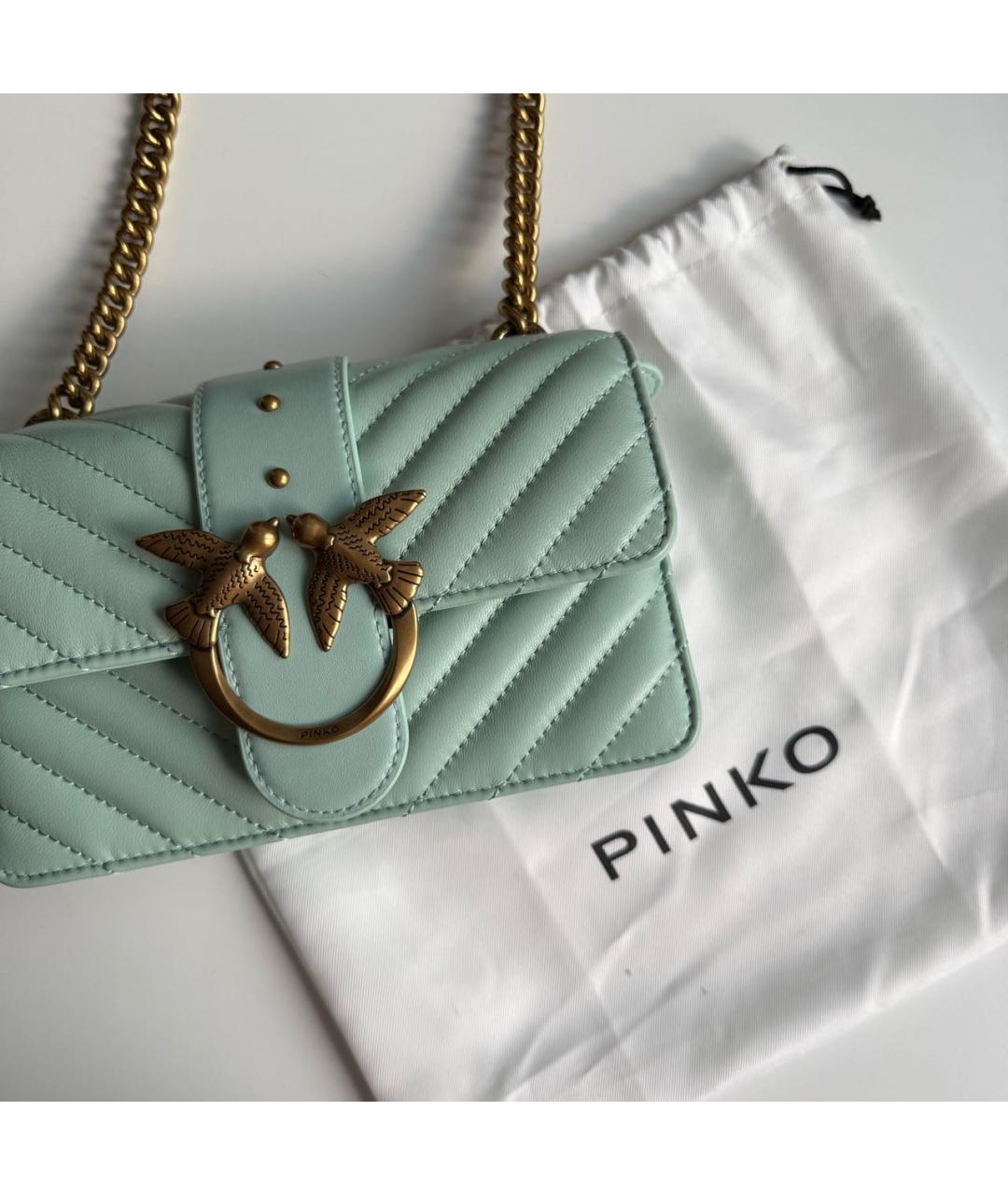 PINKO Бирюзовая кожаная сумка через плечо, фото 7