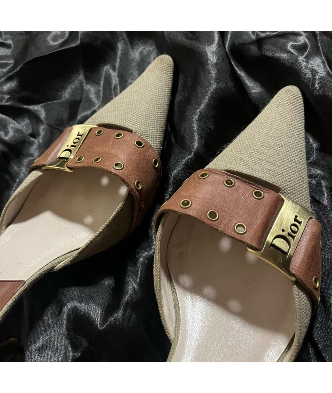 CHRISTIAN DIOR Хаки кожаные мюли, фото 2