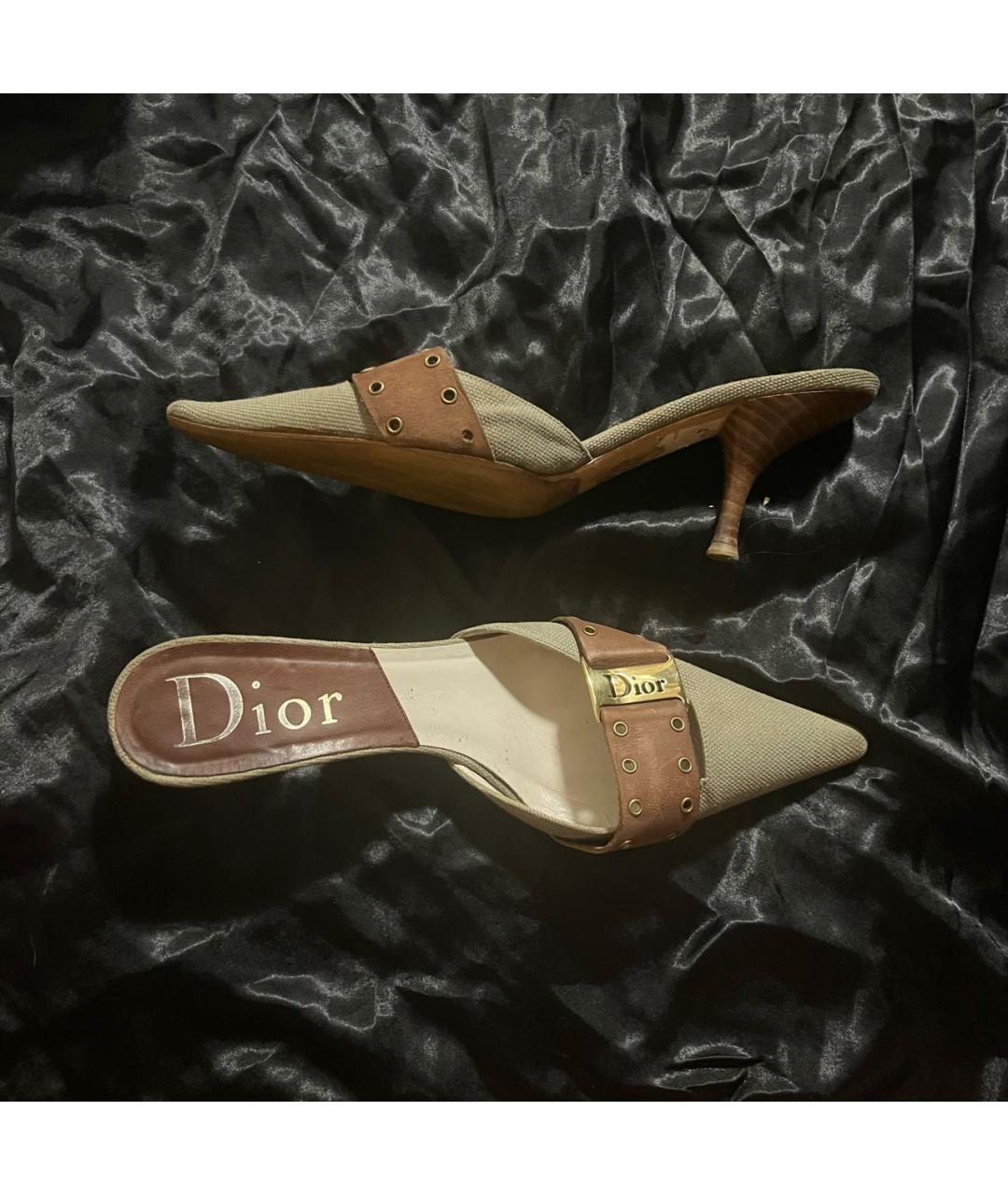 CHRISTIAN DIOR Хаки кожаные мюли, фото 6