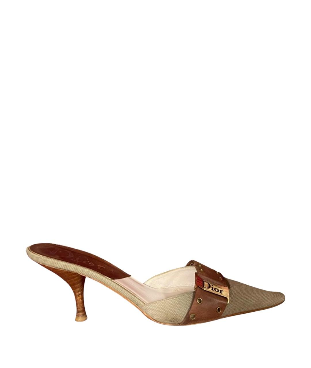 CHRISTIAN DIOR Хаки кожаные мюли, фото 1