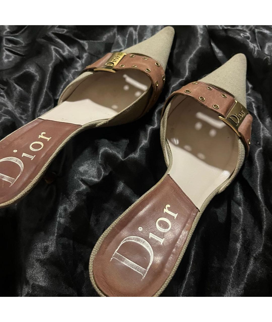CHRISTIAN DIOR Хаки кожаные мюли, фото 3