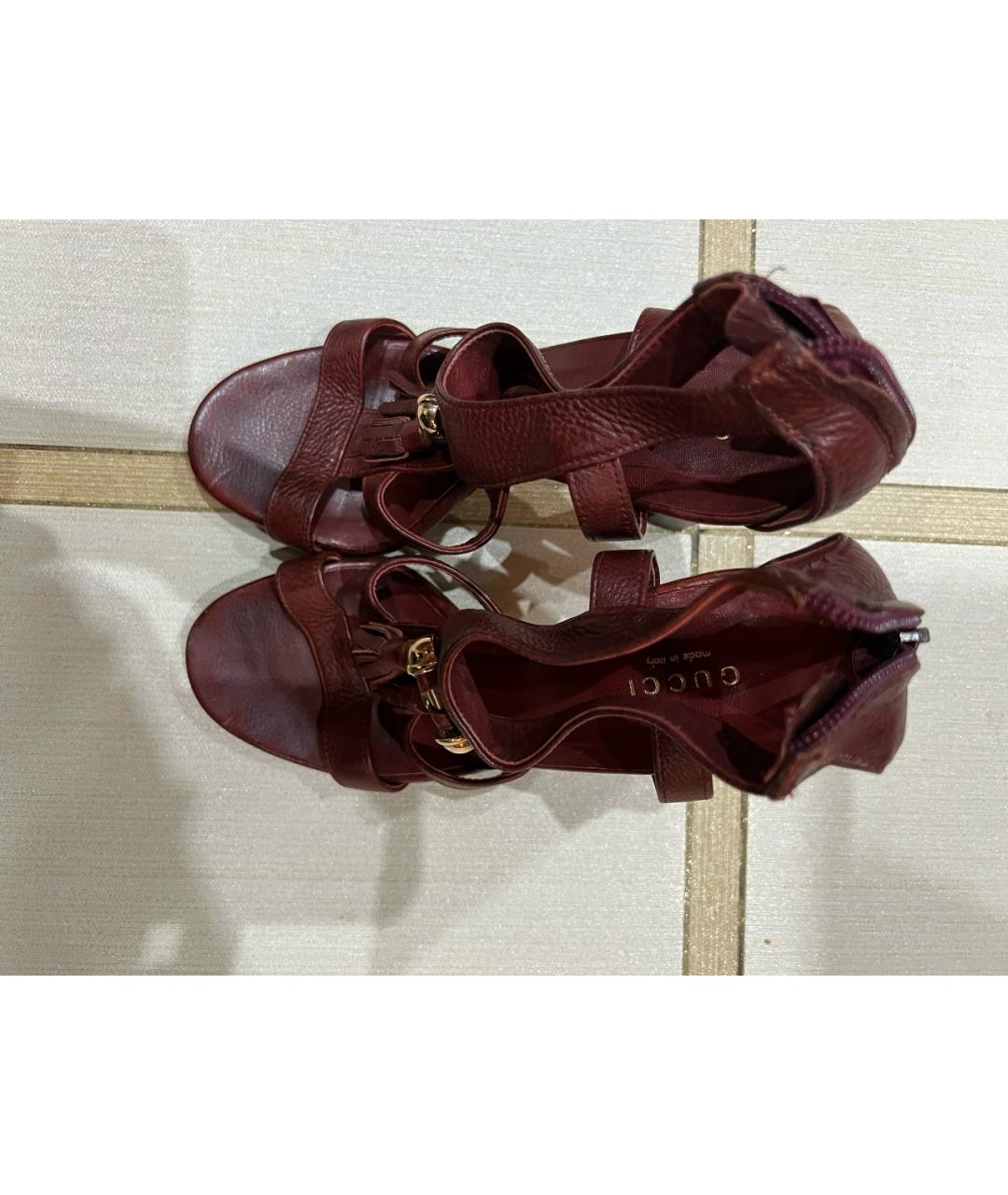 GUCCI Бордовые кожаные босоножки, фото 3