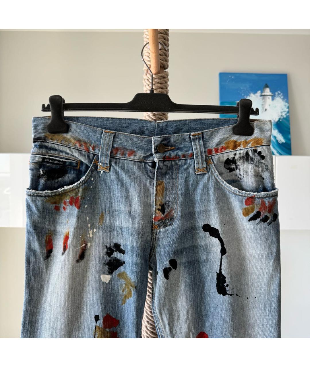 DOLCE&GABBANA Голубые хлопковые прямые джинсы, фото 2