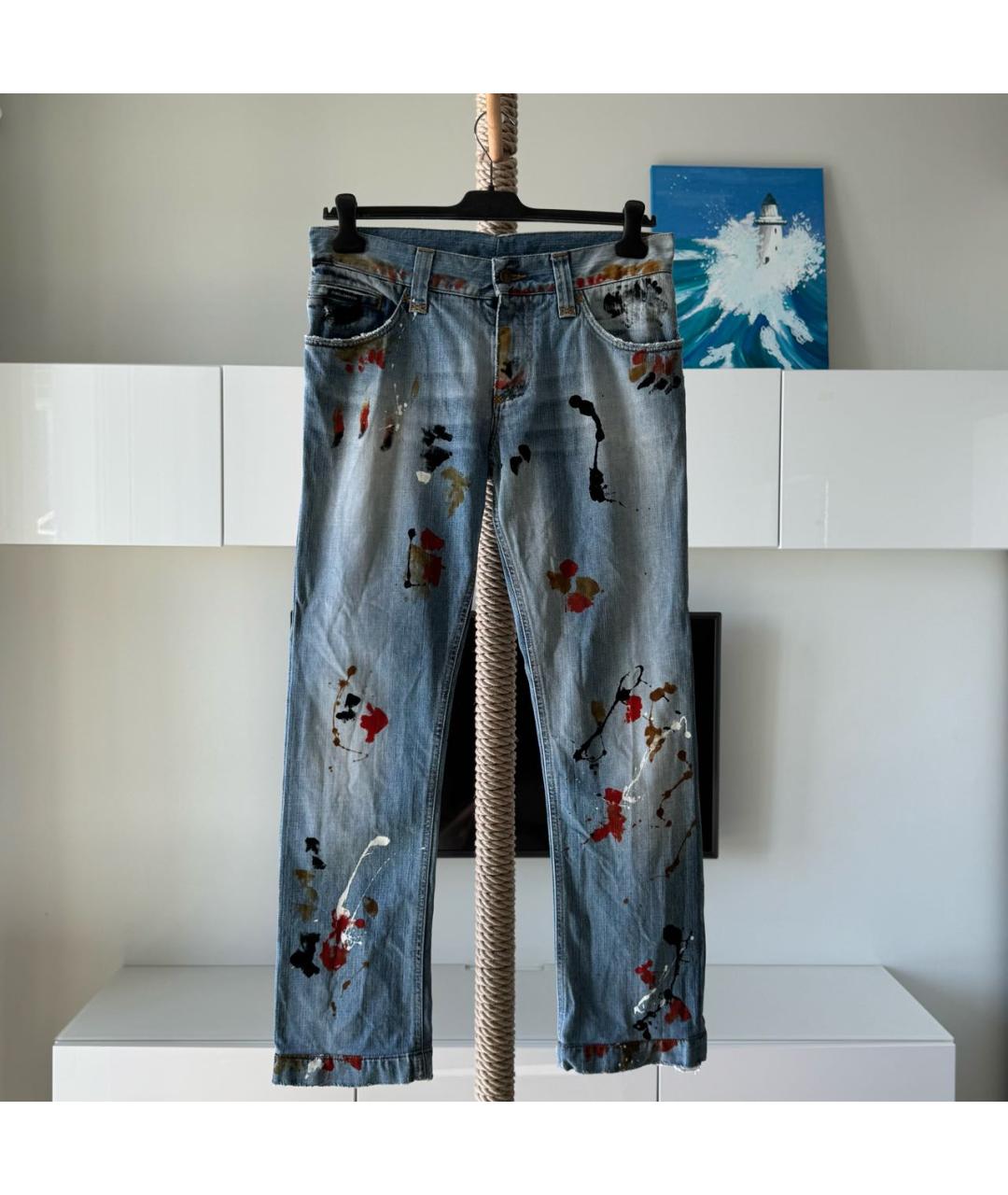DOLCE&GABBANA Голубые хлопковые прямые джинсы, фото 9