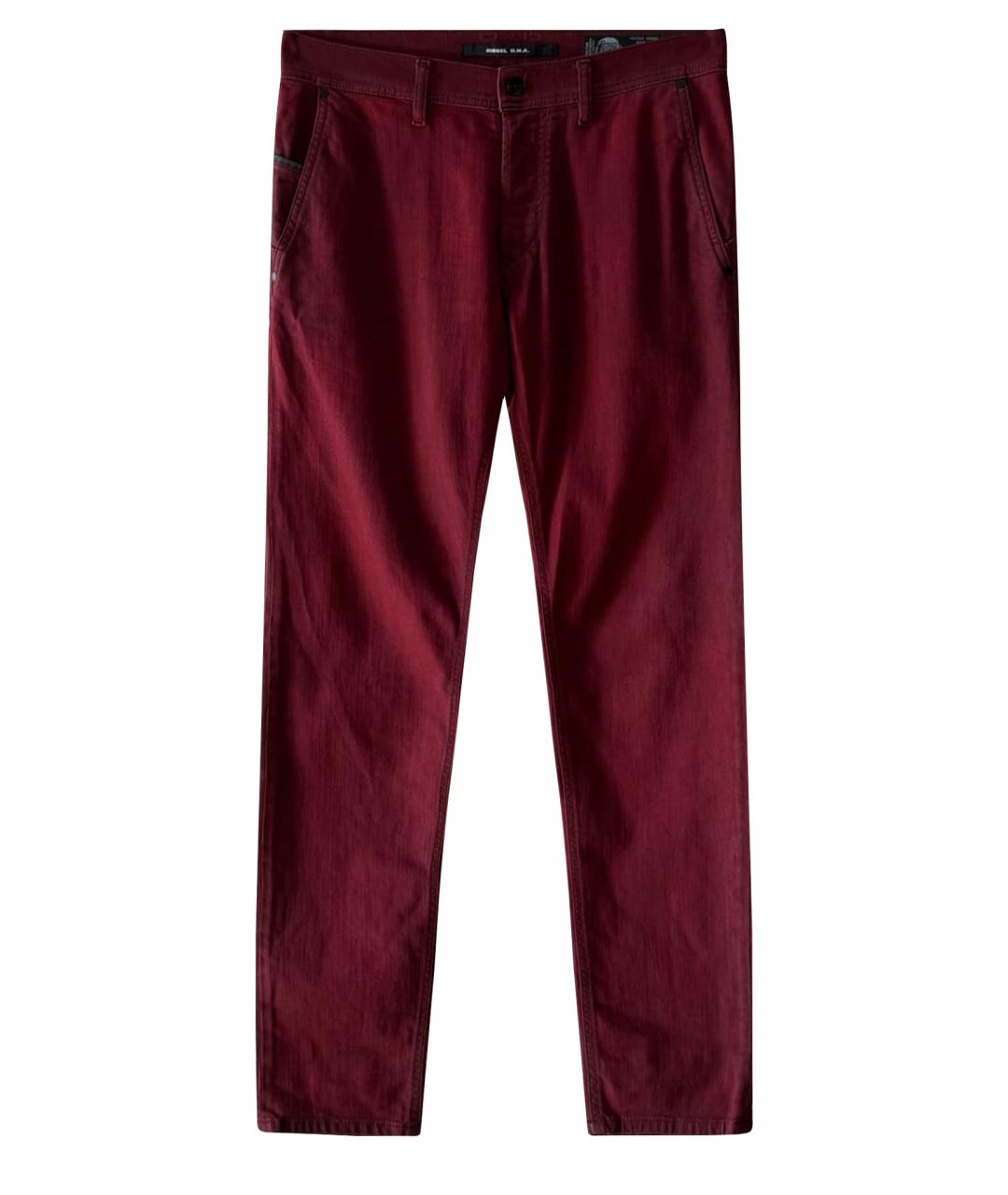 DIESEL Бордовые хлопковые прямые джинсы, фото 1