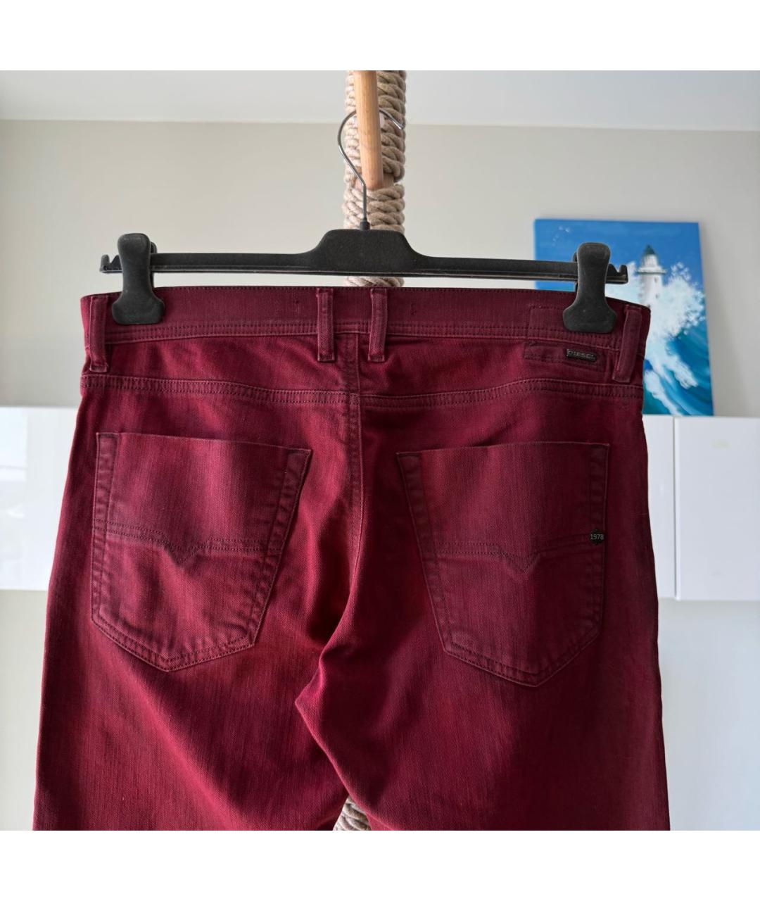 DIESEL Бордовые хлопковые прямые джинсы, фото 6