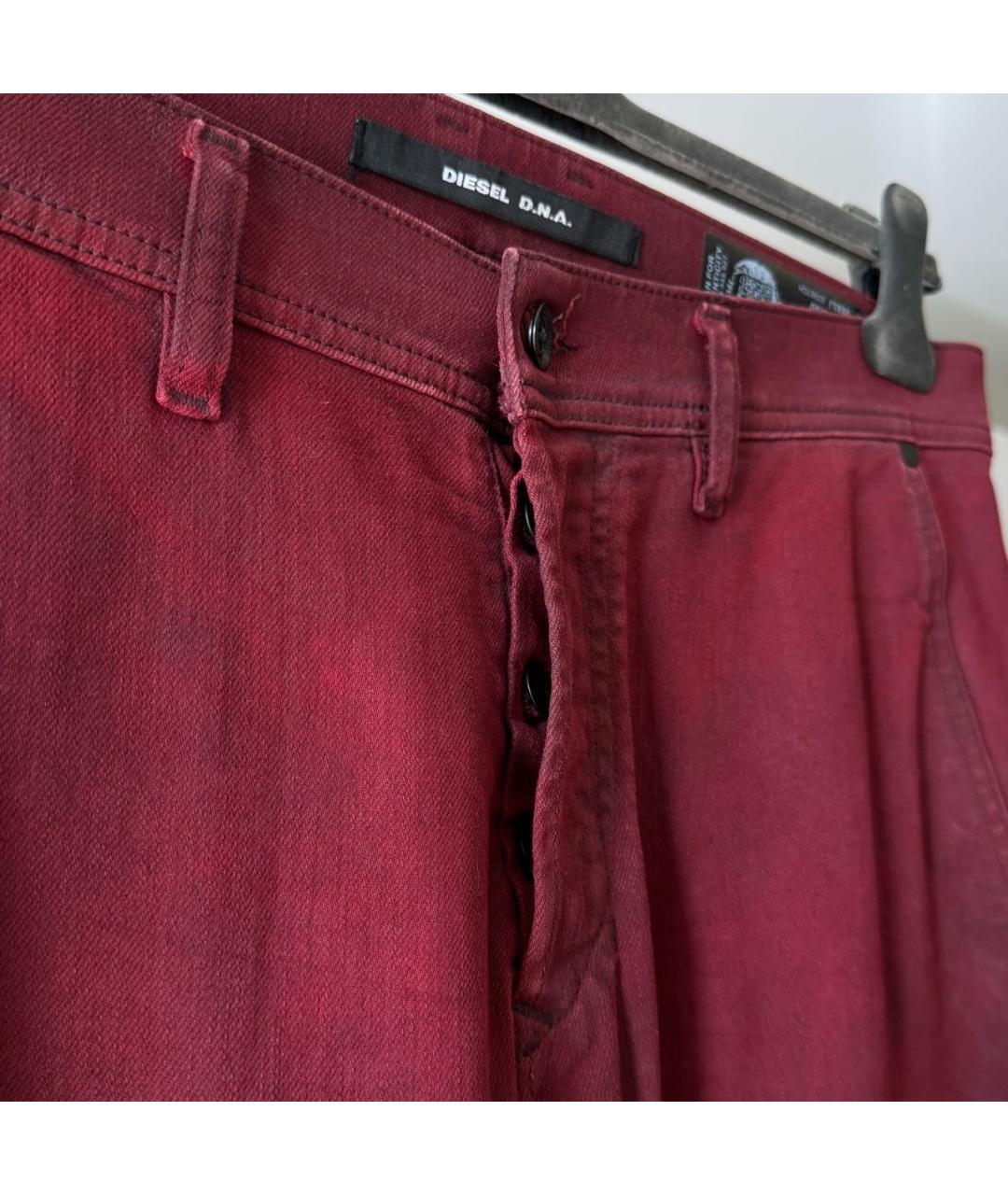 DIESEL Бордовые хлопковые прямые джинсы, фото 4