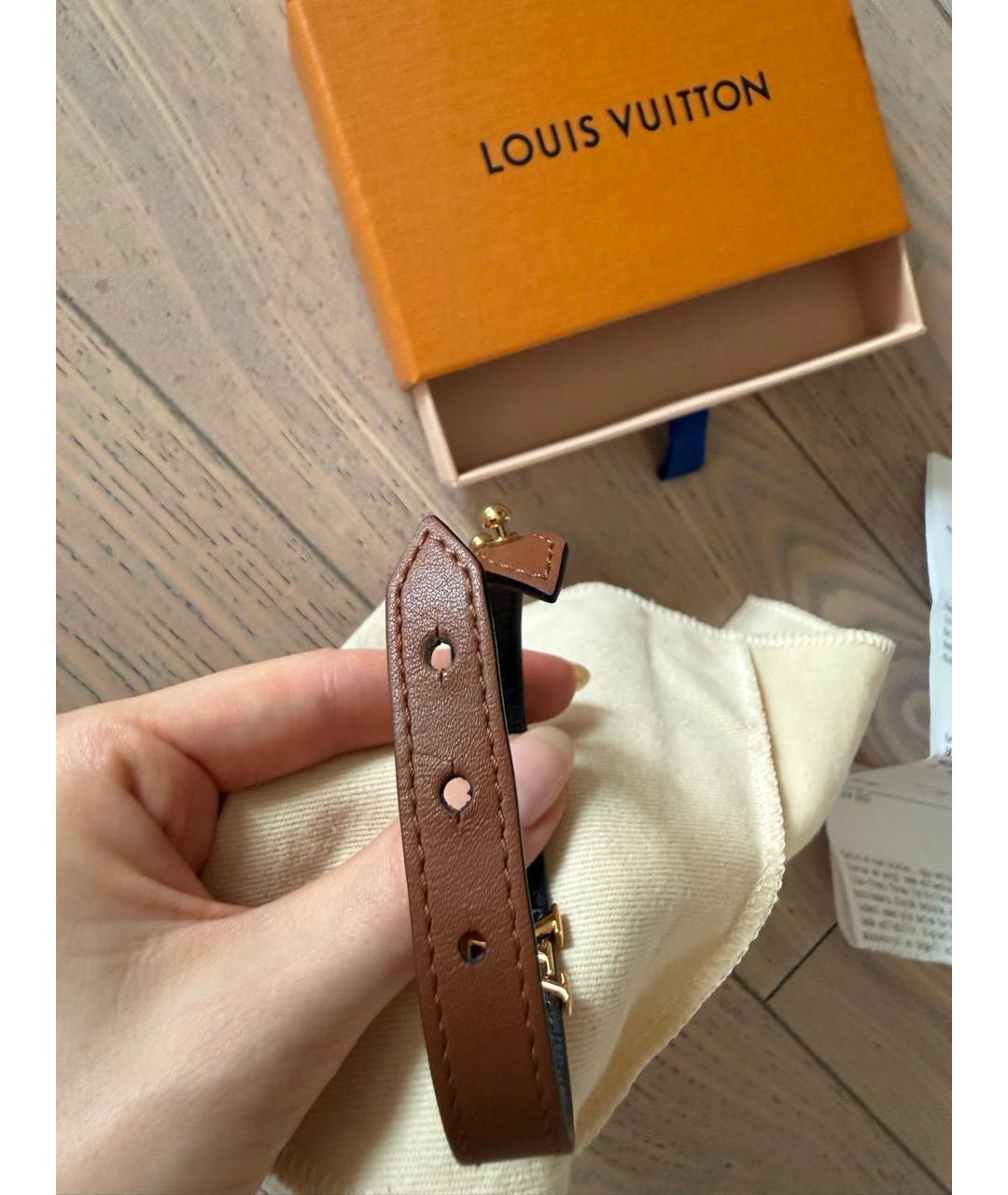 LOUIS VUITTON Коричневый кожаный браслет, фото 5