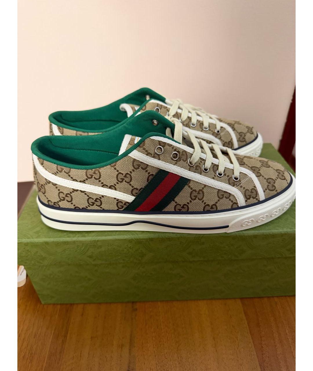 GUCCI Бежевые текстильные низкие кроссовки / кеды, фото 8