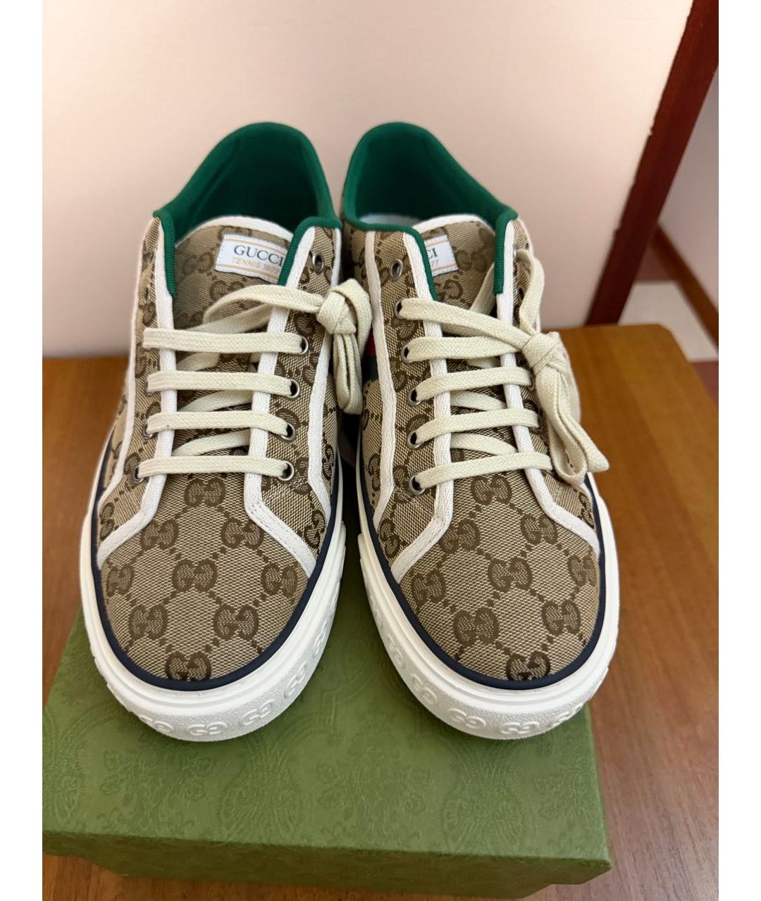 GUCCI Бежевые текстильные низкие кроссовки / кеды, фото 2