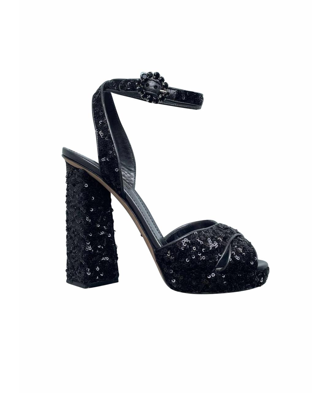 DOLCE&GABBANA Черные кожаные босоножки, фото 1