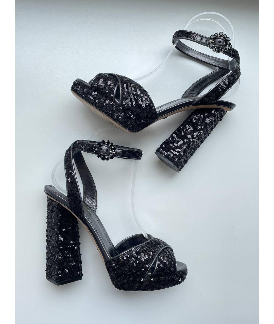 DOLCE&GABBANA Черные кожаные босоножки, фото 2