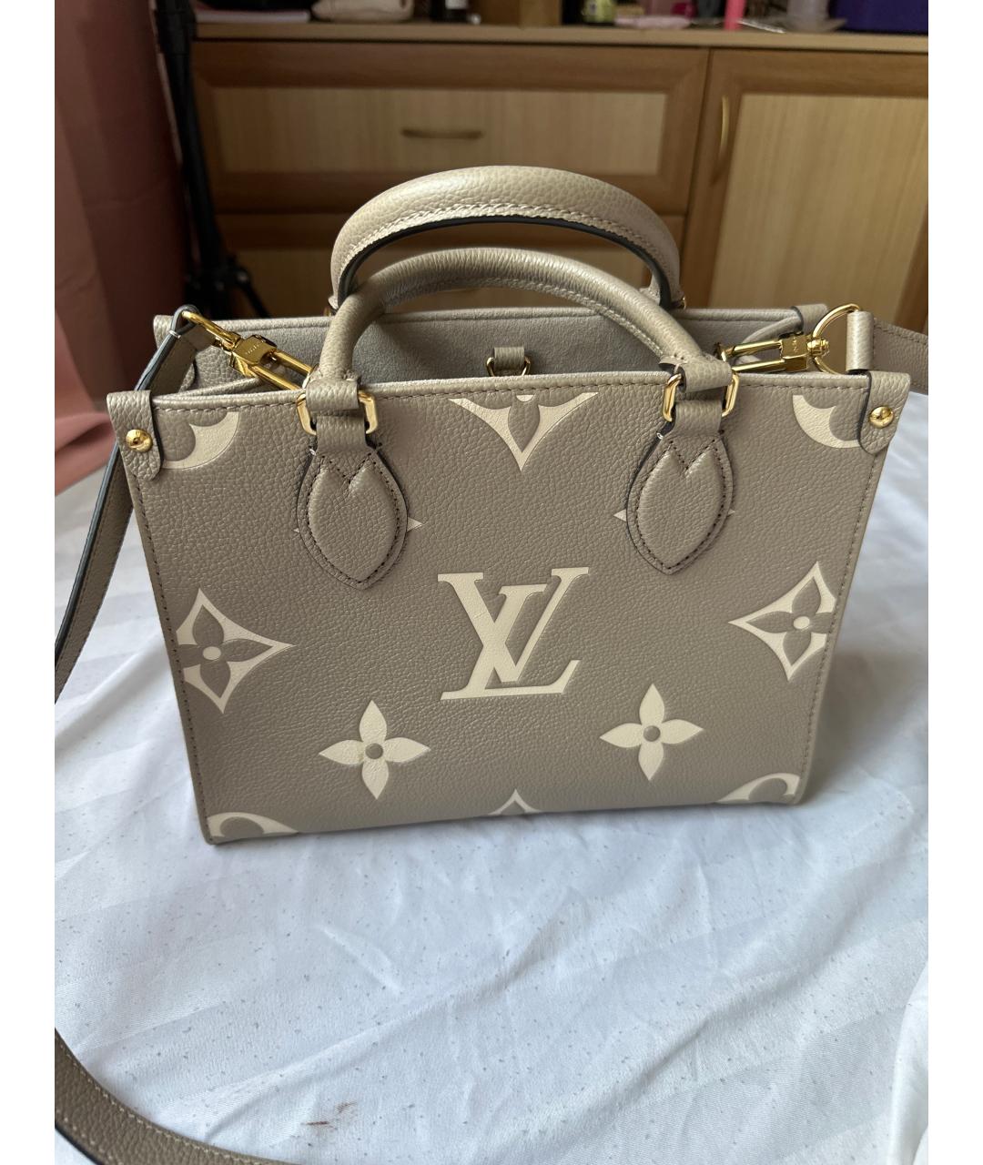 LOUIS VUITTON Бежевая кожаная сумка тоут, фото 3