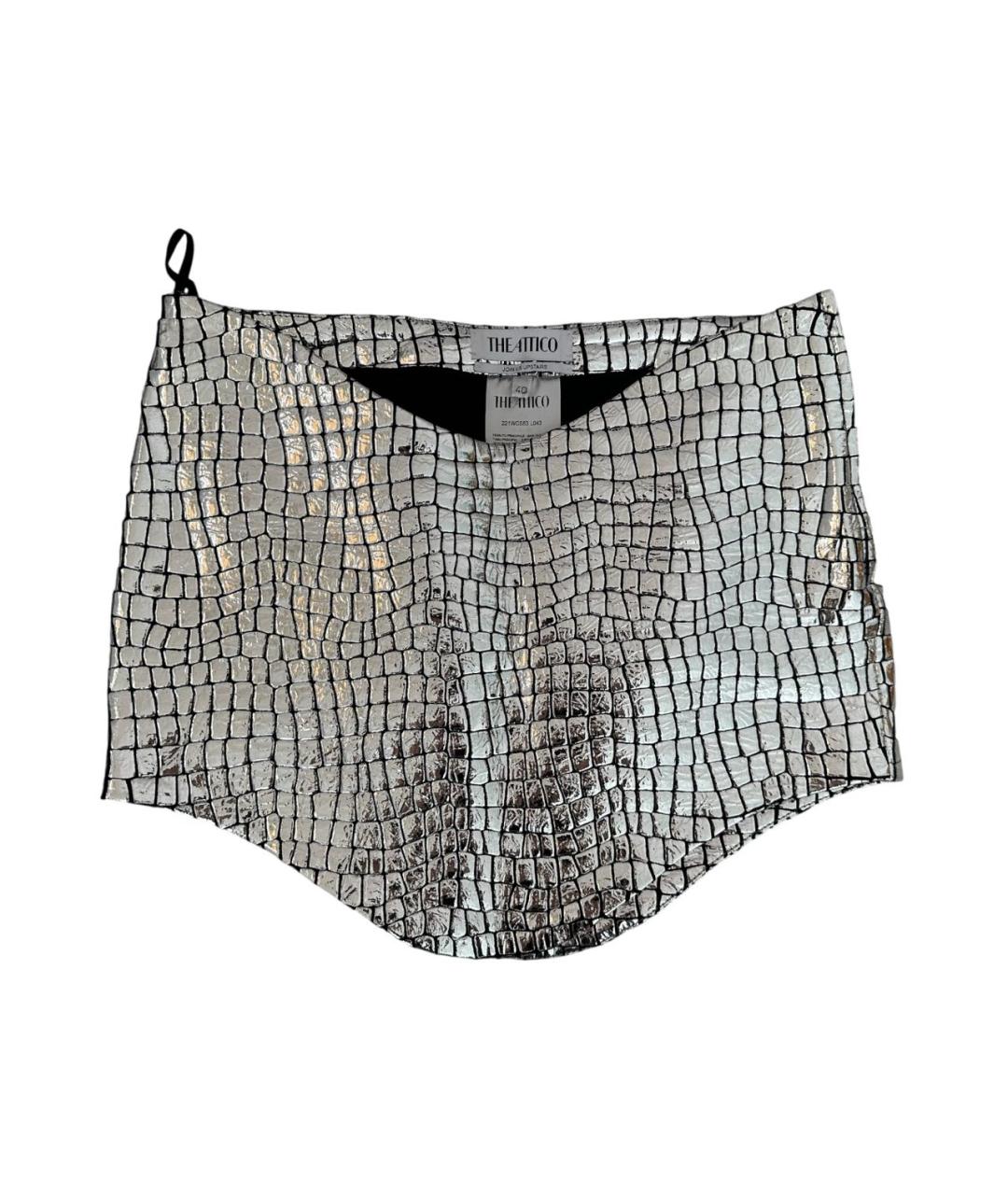 THE ATTICO Серебряная кожаная юбка мини, фото 4