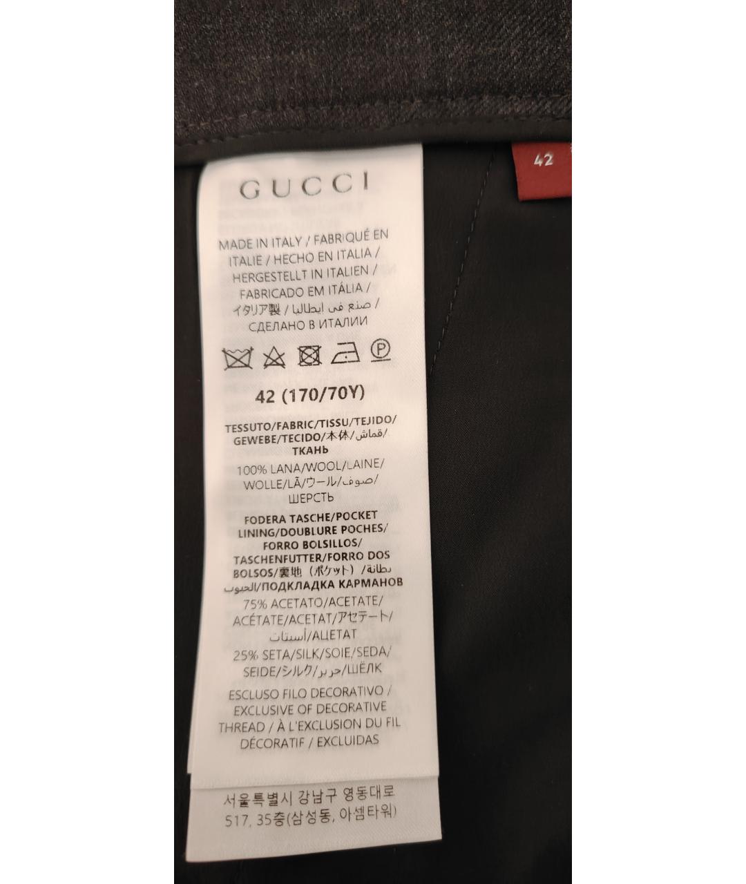 GUCCI Серые шерстяные брюки широкие, фото 5