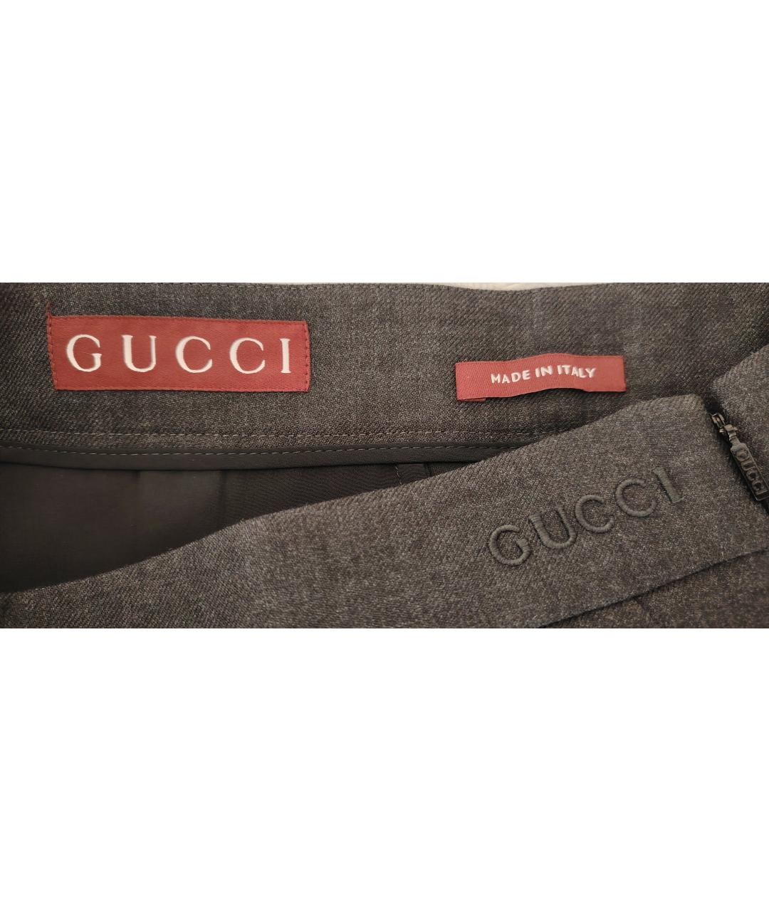 GUCCI Серые шерстяные брюки широкие, фото 3