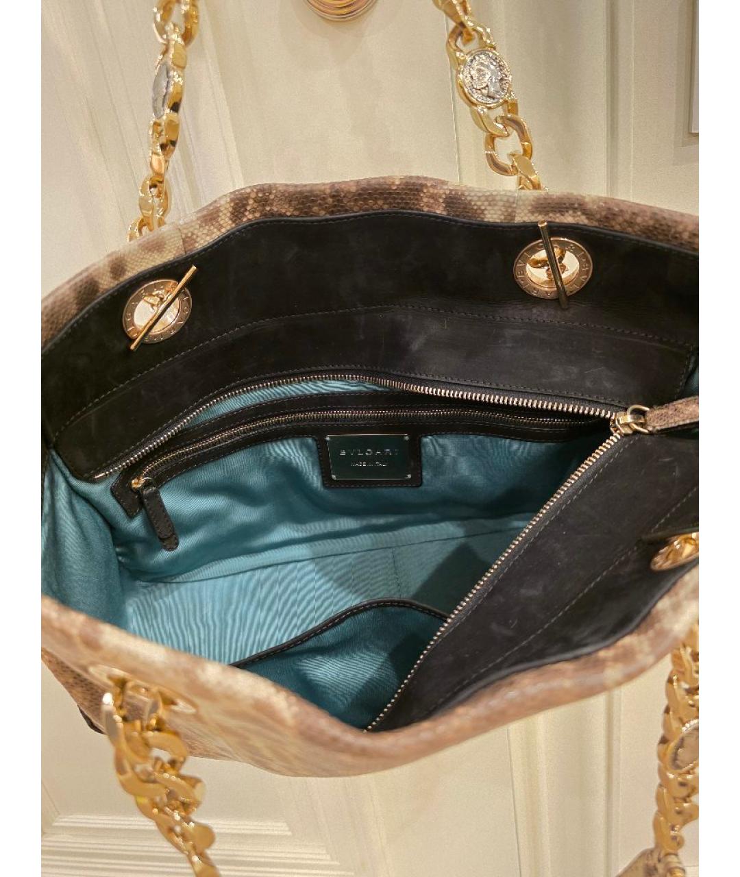BVLGARI Бежевая сумка с короткими ручками из кожи питона, фото 4