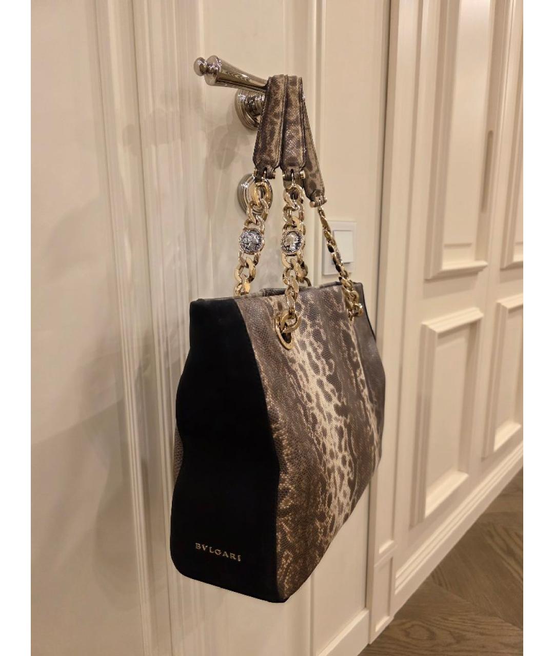 BVLGARI Бежевая сумка с короткими ручками из кожи питона, фото 2