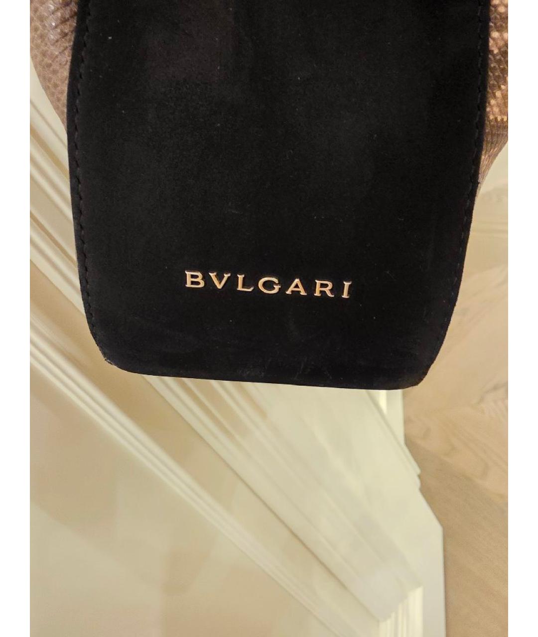 BVLGARI Бежевая сумка с короткими ручками из кожи питона, фото 6