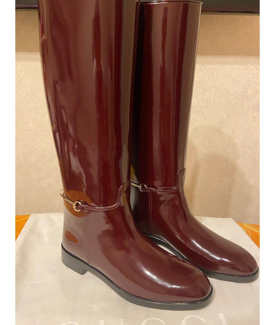 GUCCI Бордовые кожаные сапоги, фото 3