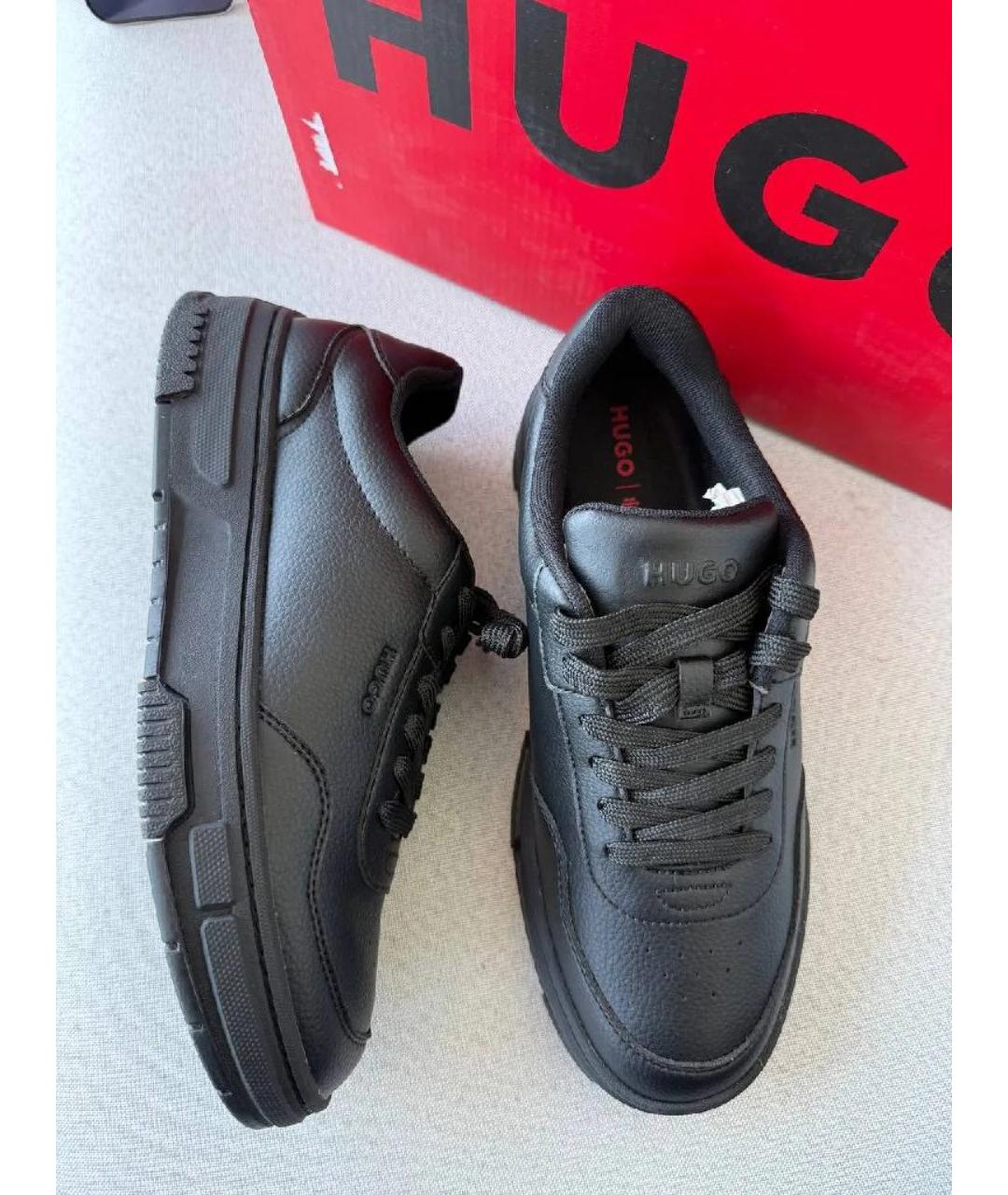 HUGO BOSS Черные кожаные низкие кроссовки / кеды, фото 8