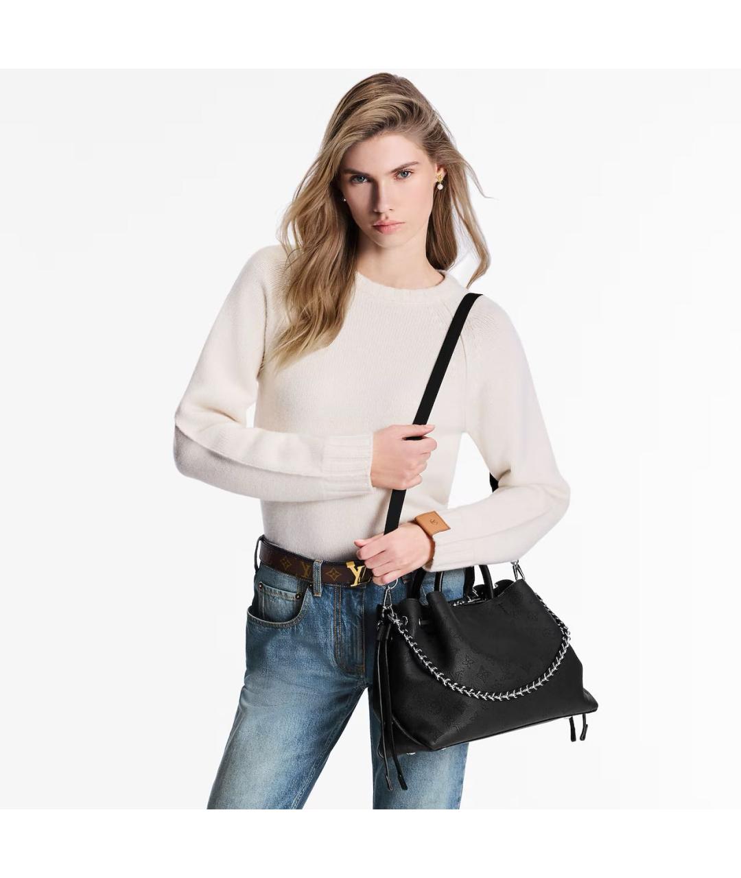 LOUIS VUITTON Черная кожаная сумка с короткими ручками, фото 4