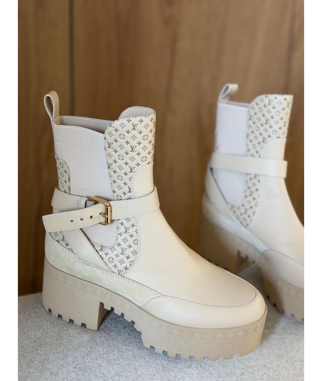 LOUIS VUITTON Бежевые кожаные ботинки, фото 3
