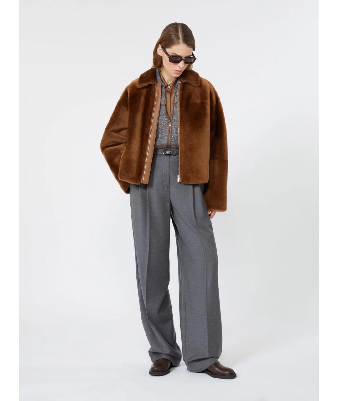 MAX MARA STUDIO Серые шерстяные брюки широкие, фото 2