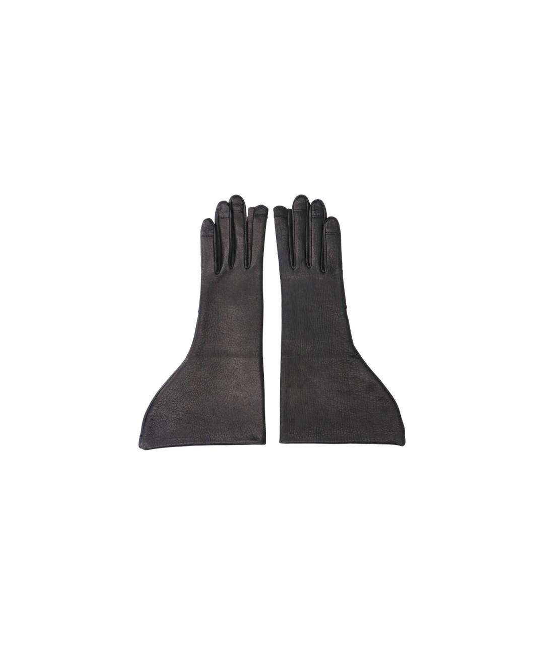 RICK OWENS Черные кожаные перчатки, фото 4