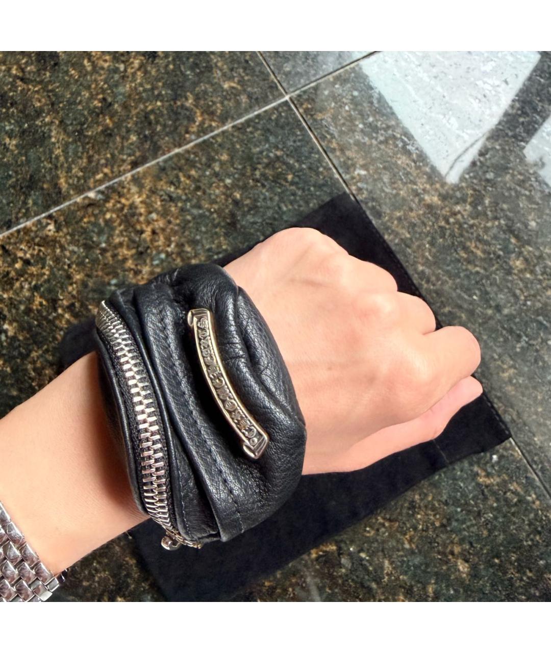 CHROME HEARTS Черный кожаный браслет, фото 6