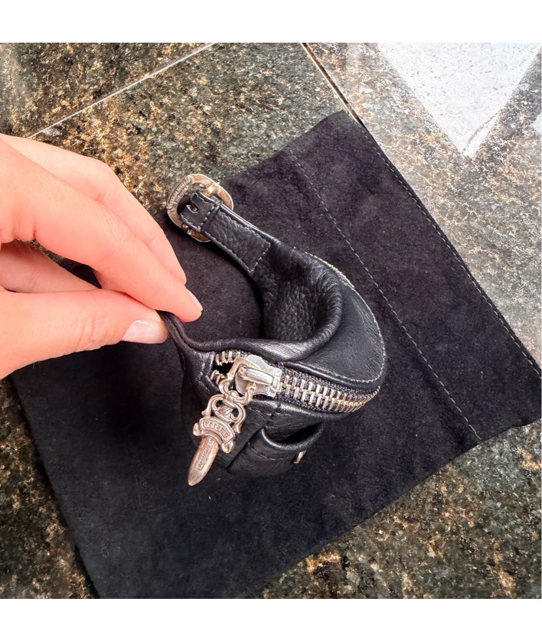 CHROME HEARTS Черный кожаный браслет, фото 2