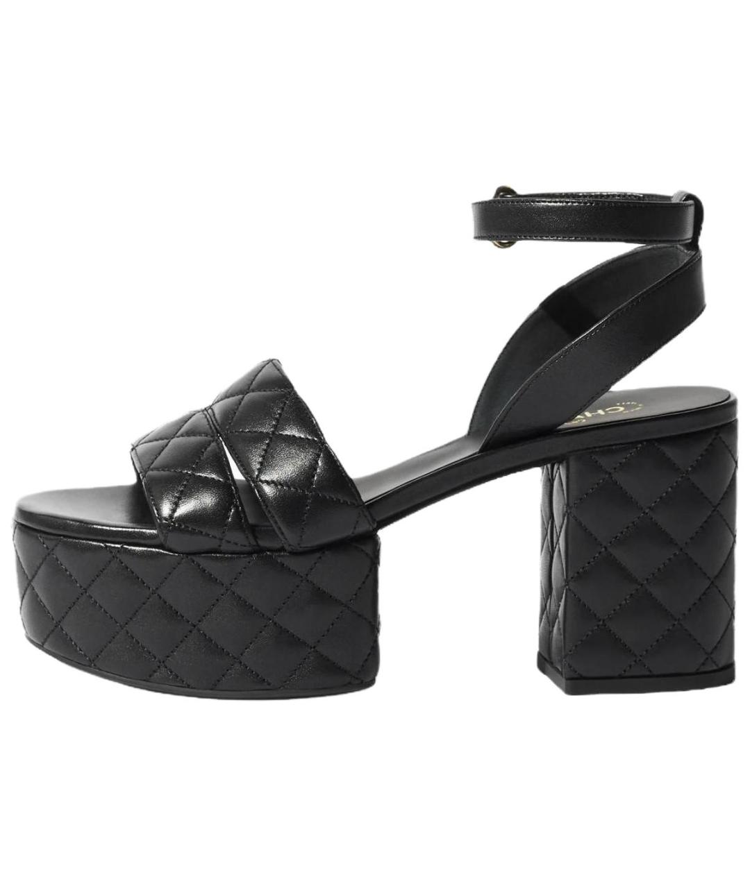 CHANEL Черные кожаные босоножки, фото 5