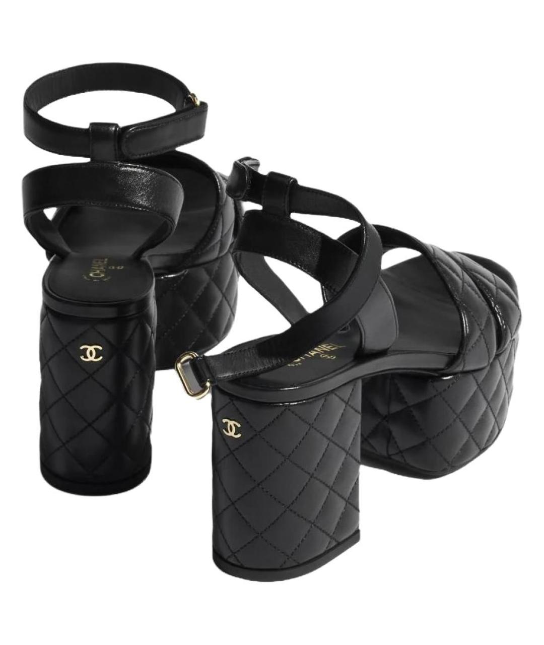 CHANEL Черные кожаные босоножки, фото 4