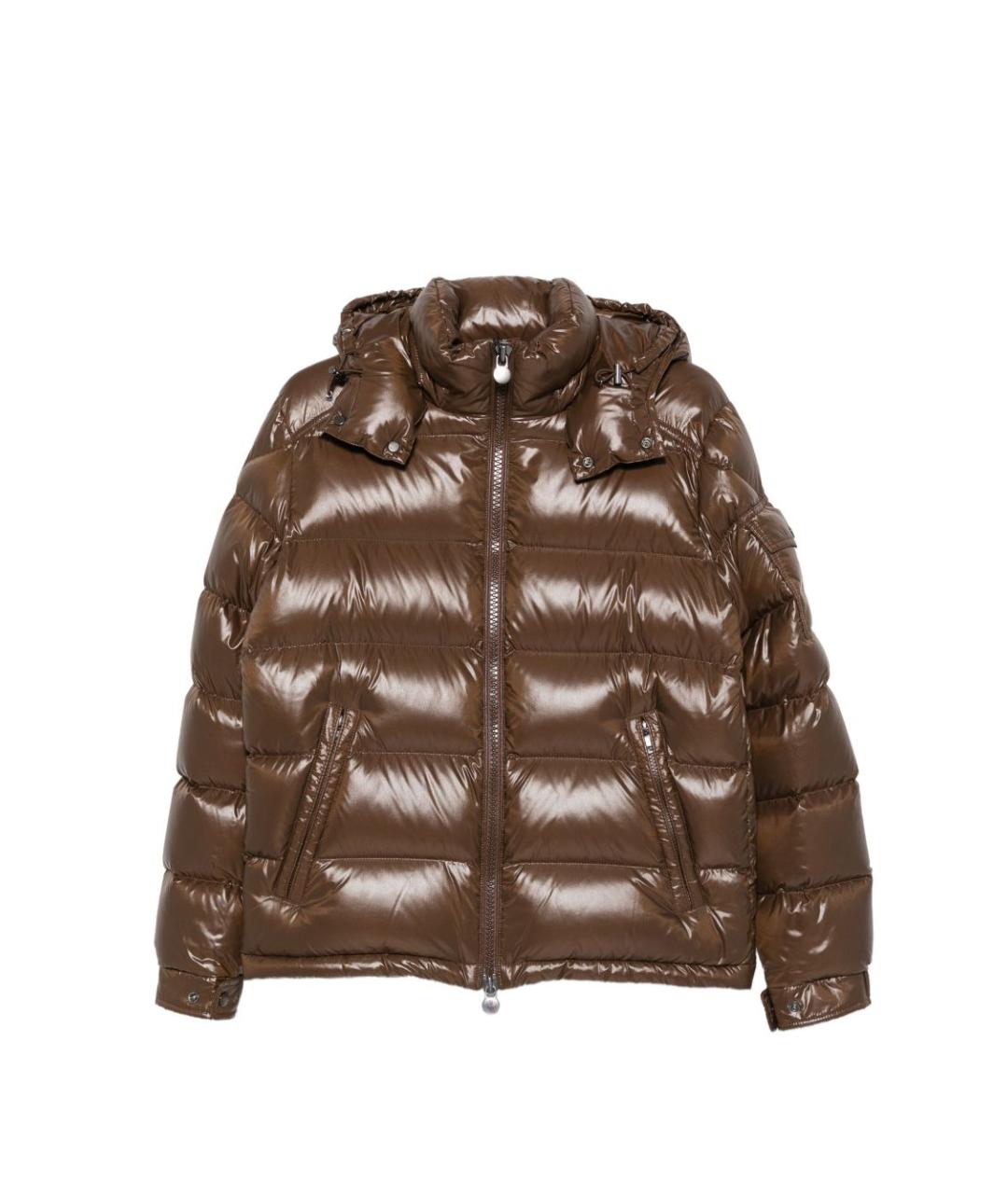 MONCLER Коричневый полиамидовый пуховик, фото 1