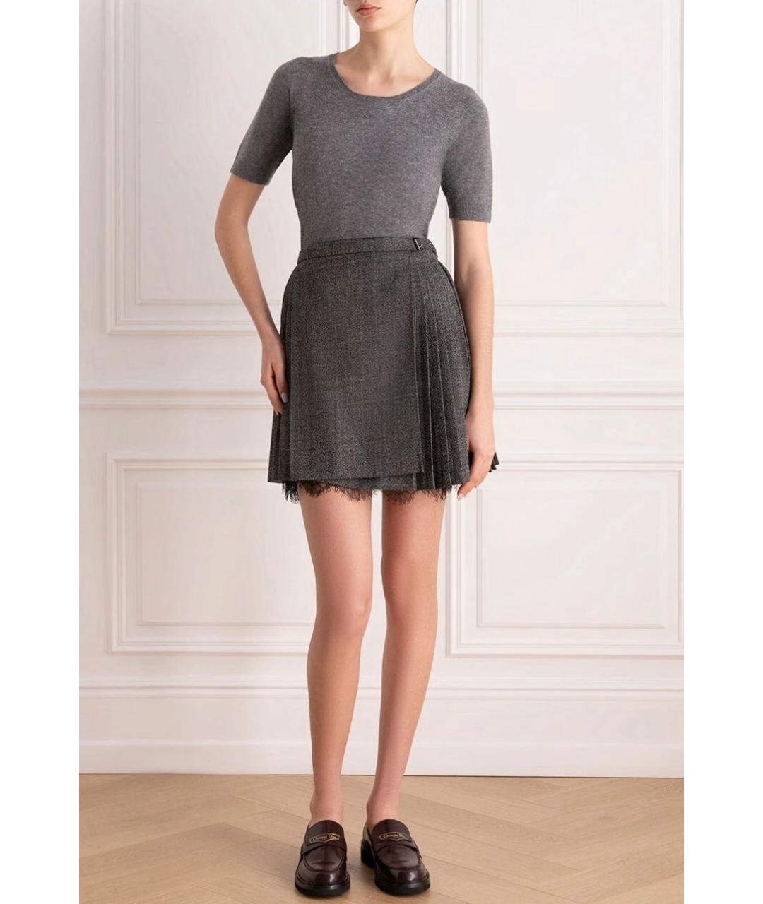 CHRISTIAN DIOR Серая шерстяная юбка мини, фото 2